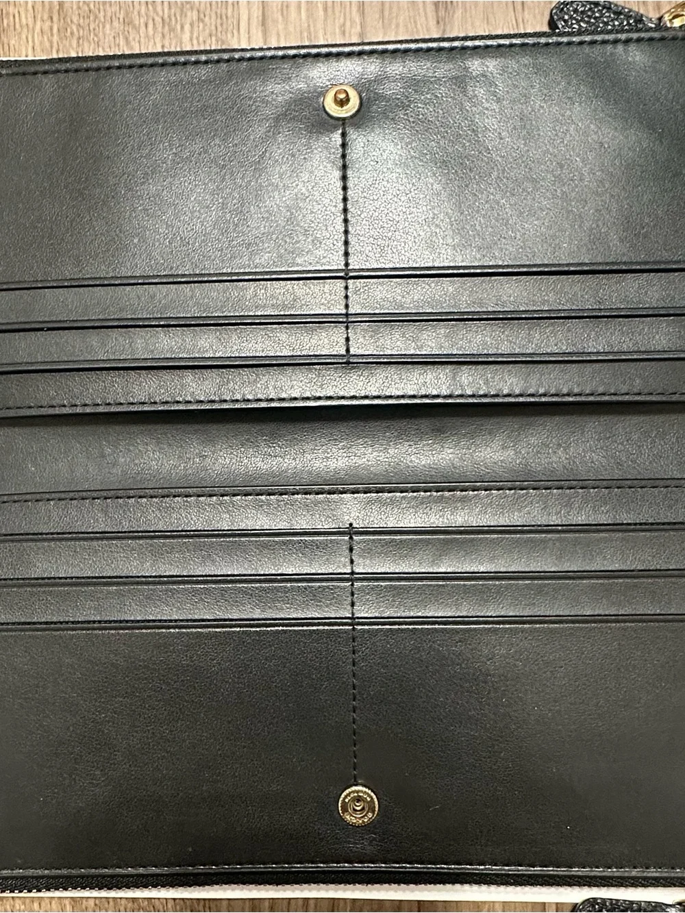 Coach Black Pebbled Leather Double Zip Wallet Wristlet with Gold Logo